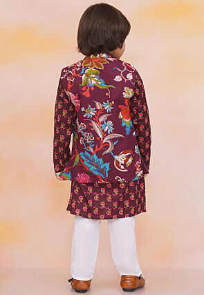 Printed Pure Cotton Kurta Set in Violet