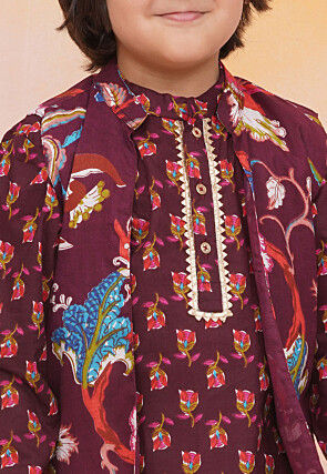 Printed Pure Cotton Kurta Set in Violet