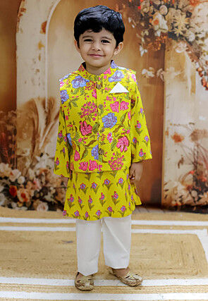 Printed Pure Cotton Kurta Set in Yellow
