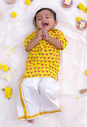 Printed Pure Cotton Kurta Set in Yellow