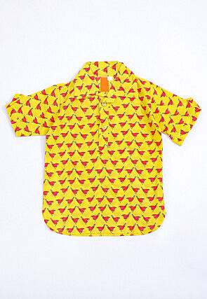 Printed Pure Cotton Kurta Set in Yellow