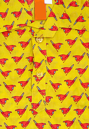 Printed Pure Cotton Kurta Set in Yellow