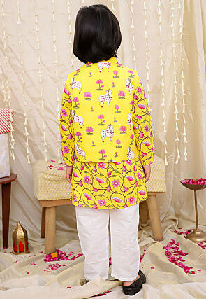 Printed Pure Cotton Kurta Set in Yellow
