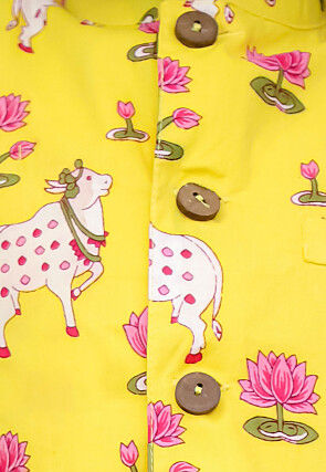 Printed Pure Cotton Kurta Set in Yellow