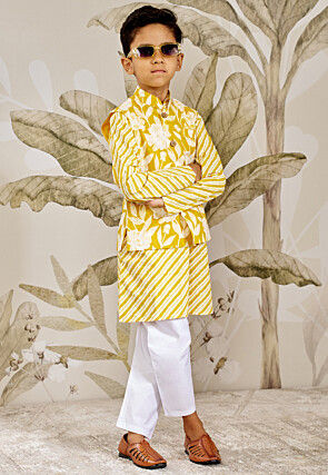Printed Pure Cotton Kurta Set in Yellow