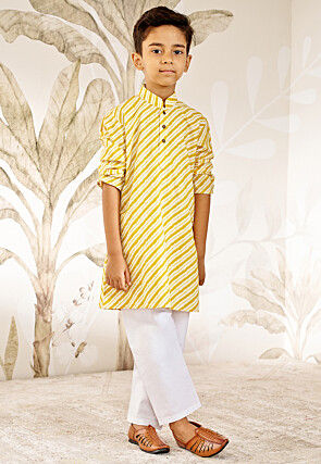 Printed Pure Cotton Kurta Set in Yellow