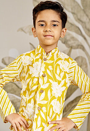 Printed Pure Cotton Kurta Set in Yellow