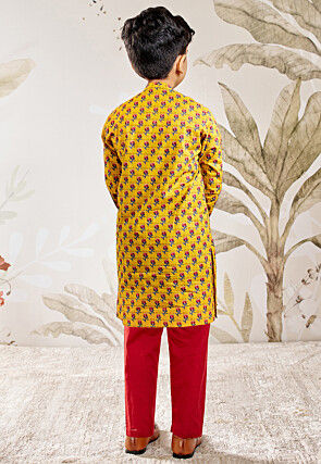 Printed Pure Cotton Kurta Set in Yellow