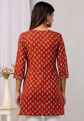 Printed Pure Cotton Kurti in Rust