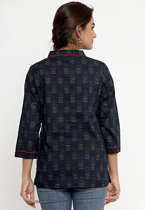 Printed Pure Cotton Kurti in Navy Blue