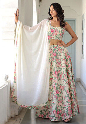 Printed Pure Cotton Lehenga in Baby Pink