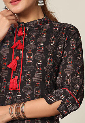 Printed Pure Cotton Lehenga in Black