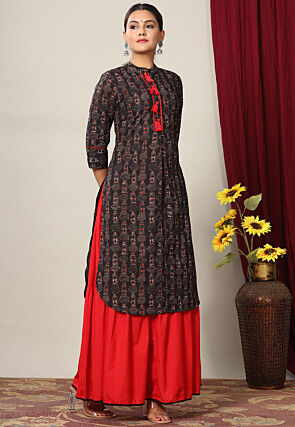 Printed Pure Cotton Lehenga in Black