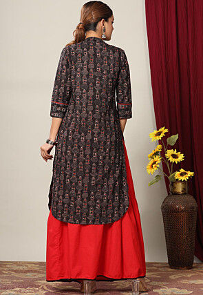 Printed Pure Cotton Lehenga in Black