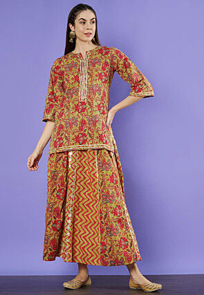 Printed Pure Cotton Lehenga in Mustard