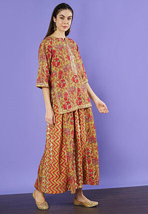 Printed Pure Cotton Lehenga in Mustard