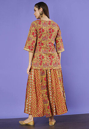 Printed Pure Cotton Lehenga in Mustard