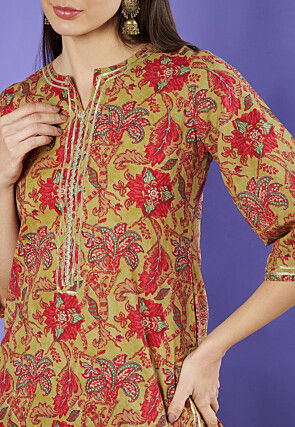 Printed Pure Cotton Lehenga in Mustard