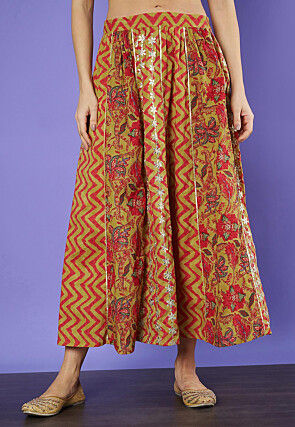 Printed Pure Cotton Lehenga in Mustard