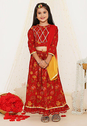 Printed Pure Cotton Lehenga in Maroon