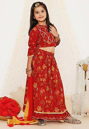 Printed Pure Cotton Lehenga in Maroon