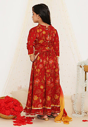 Printed Pure Cotton Lehenga in Maroon