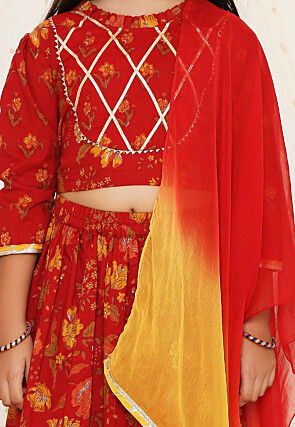Printed Pure Cotton Lehenga in Maroon