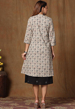 Printed Pure Cotton Midi Dress with Jacket in Black
