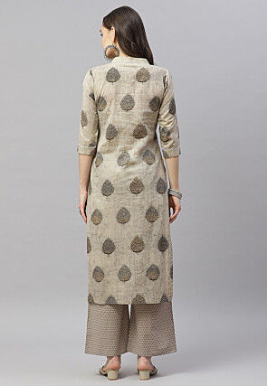 Printed Pure Cotton Pakistani Suit in Beige
