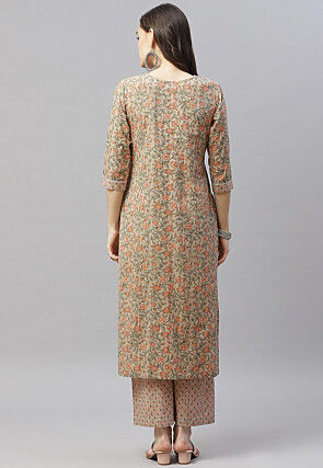 Printed Pure Cotton Pakistani Suit in Beige