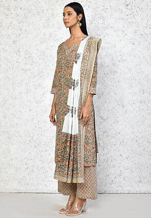 Printed Pure Cotton Pakistani Suit in Beige