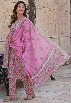 Printed Pure Cotton Pakistani Suit in Beige