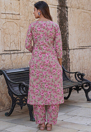 Printed Pure Cotton Pakistani Suit in Beige