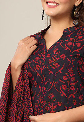 Printed Pure Cotton Pakistani Suit in Black