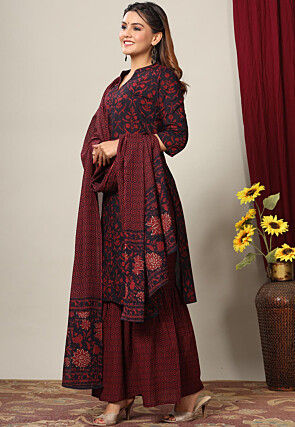 Printed Pure Cotton Pakistani Suit in Black