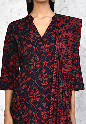 Printed Pure Cotton Pakistani Suit in Black