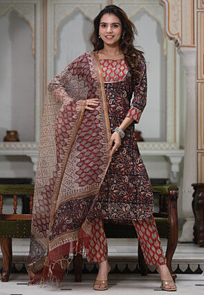 Printed Pure Cotton Pakistani Suit in Black