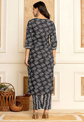 Printed Pure Cotton Pakistani Suit in Black