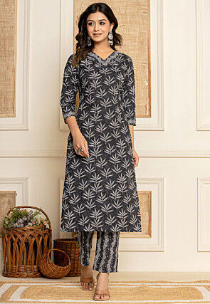 Printed Pure Cotton Pakistani Suit in Black