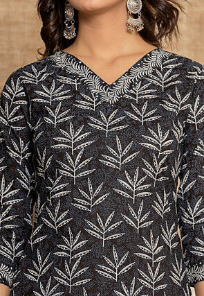 Printed Pure Cotton Pakistani Suit in Black