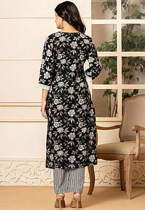 Printed Pure Cotton Pakistani Suit in Black