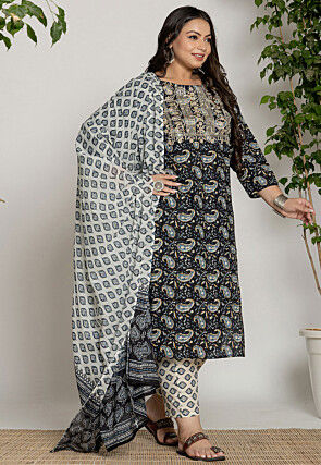 Printed Pure Cotton Pakistani Suit in Black