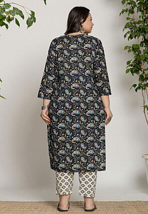 Printed Pure Cotton Pakistani Suit in Black