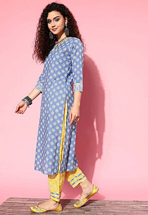 Printed Pure Cotton Pakistani Suit in Blue