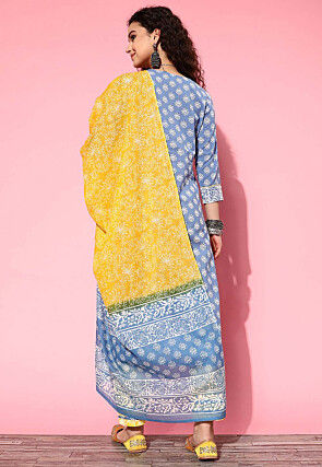 Printed Pure Cotton Pakistani Suit in Blue