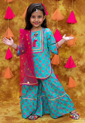 Printed Pure Cotton Pakistani Suit in Blue