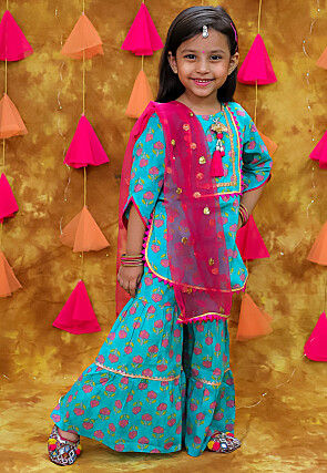 Printed Pure Cotton Pakistani Suit in Blue