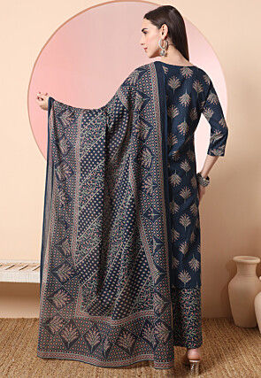 Printed Pure Cotton Pakistani Suit in Dark Blue