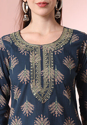 Printed Pure Cotton Pakistani Suit in Dark Blue