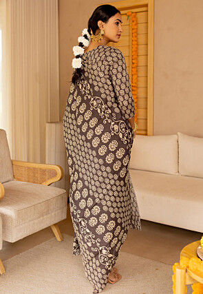 Printed Pure Cotton Pakistani Suit in Dark Brown